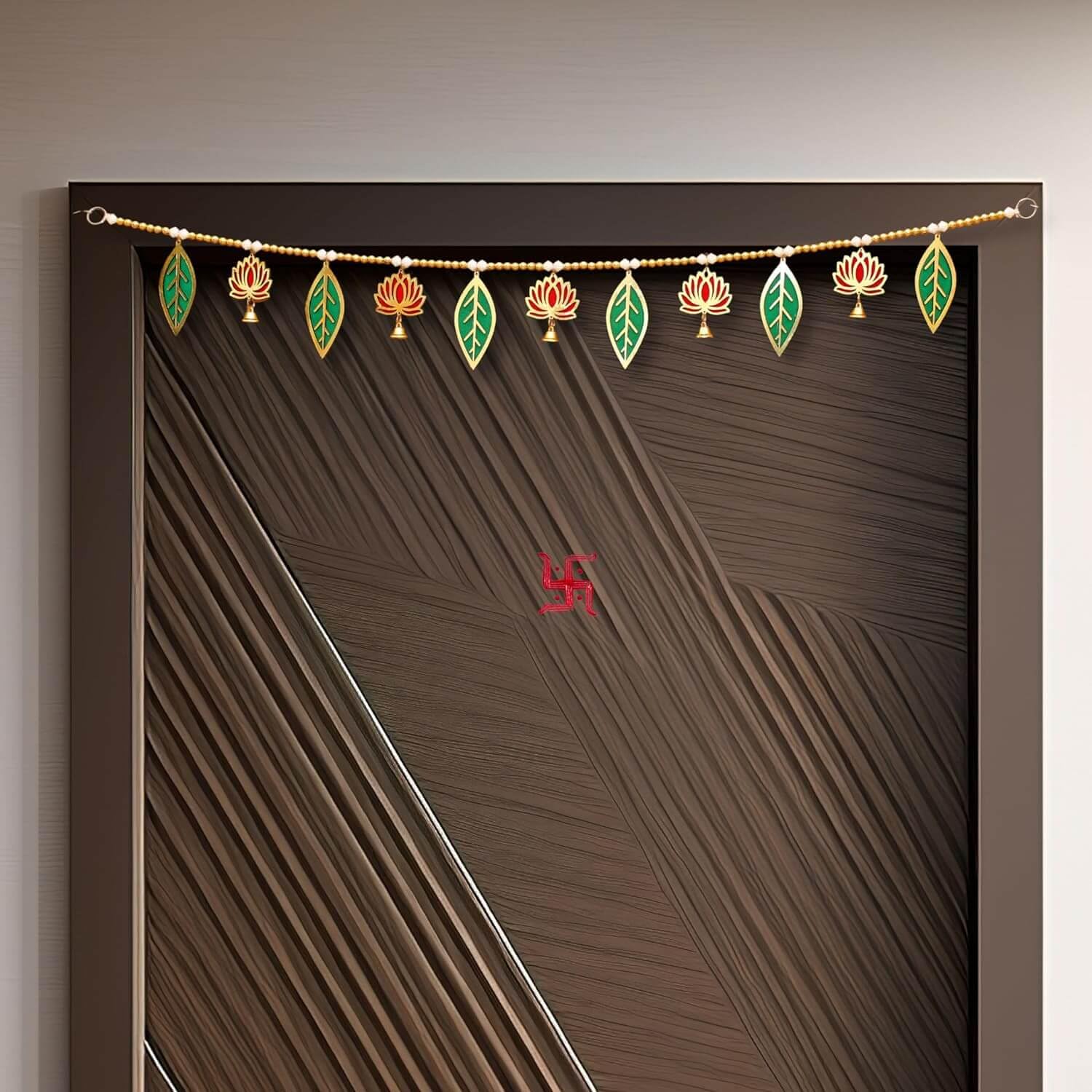 Creyentes Handmade Pink Lotus Mango Leaf Toran With Side Hangings, Bandanwar, Door Hanging For Main Entrance, Mdf, Temple, Weddi